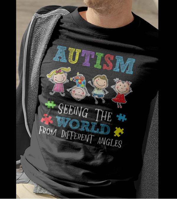 Autism Seeing The World From Different Angles With Puzzle Piece Kids T-Shirt