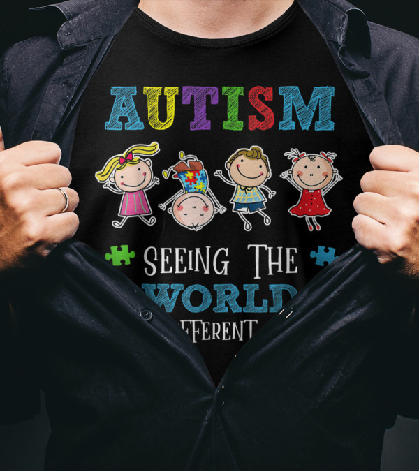 Autism Seeing The World From Different Angles With Puzzle Piece Kids T-Shirt