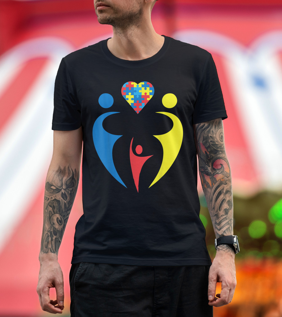 Autism Awareness Family Trio Heart Puzzle T-Shirt