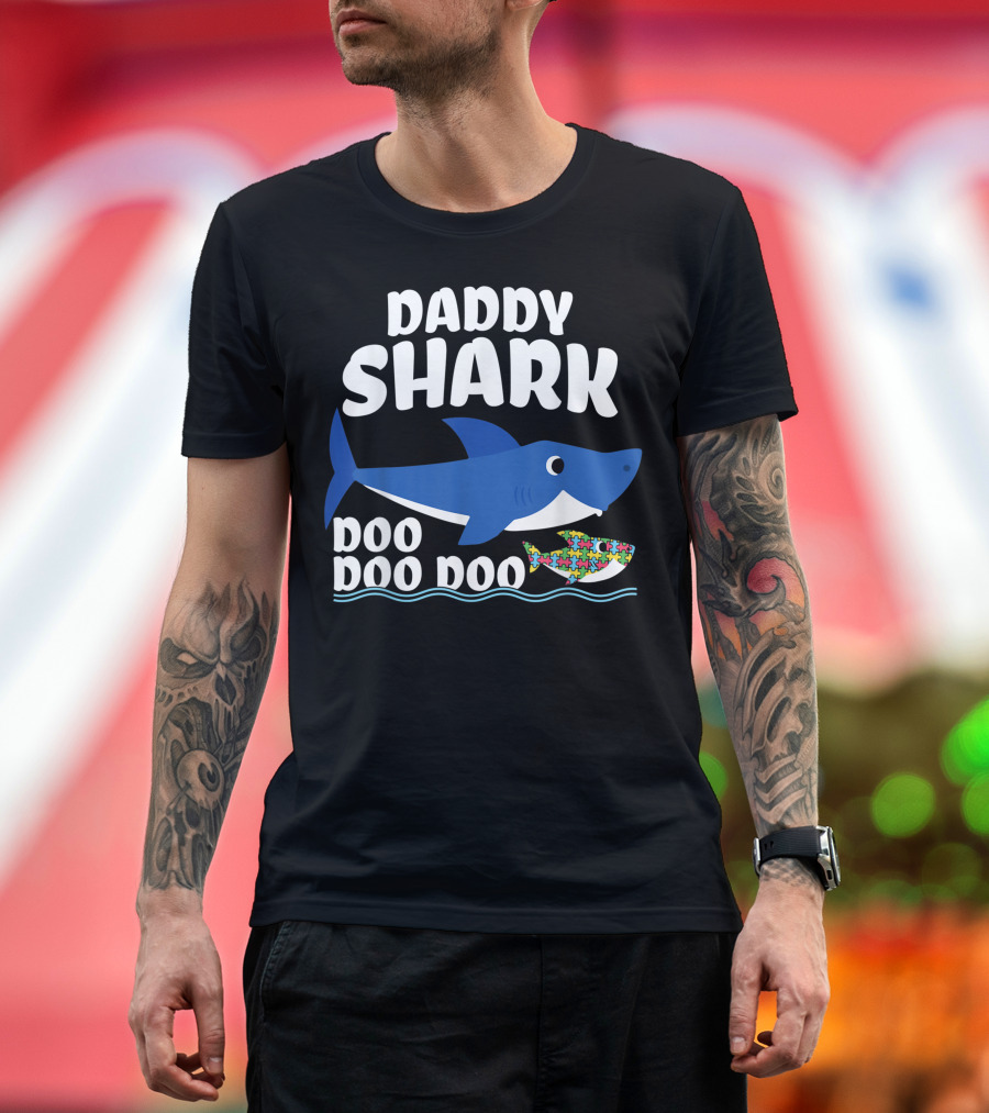 Daddy Shark Doo Doo Doo Autism Puzzle Piece T-Shirt