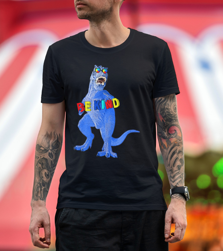 Be Kind Autism Dinosaur Awareness Colorful Hearts T-Shirt