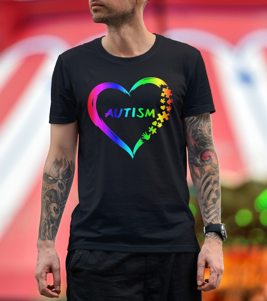 Autism Awareness Month Heart Ribbon Puzzle Difference T-Shirt
