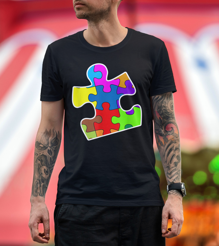 Autism Puzzle Piece Multicolored T-Shirt