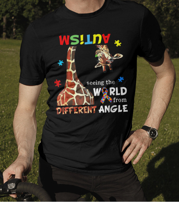 Autism Seeing The World From Different Angle Giraffe Puzzle T-Shirt