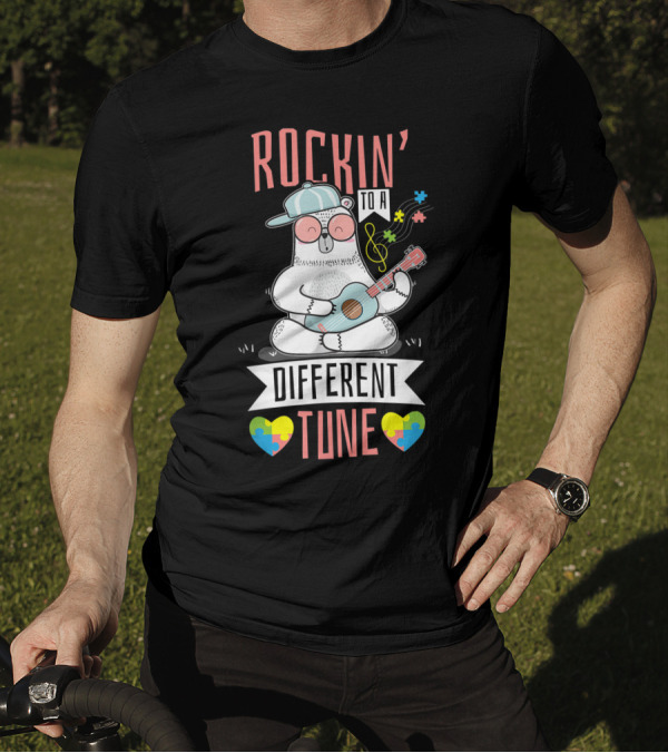Rockin To A Different Tune Autism Son Child Daughter Sloth Puzzle Hearts T-Shirt