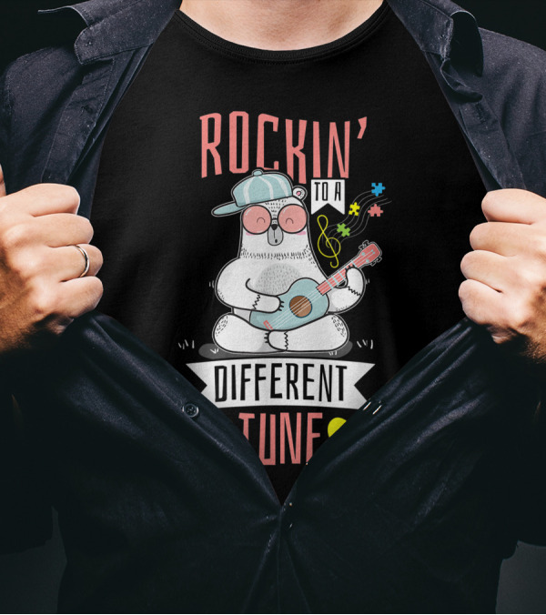 Rockin To A Different Tune Autism Son Child Daughter Sloth Puzzle Hearts T-Shirt