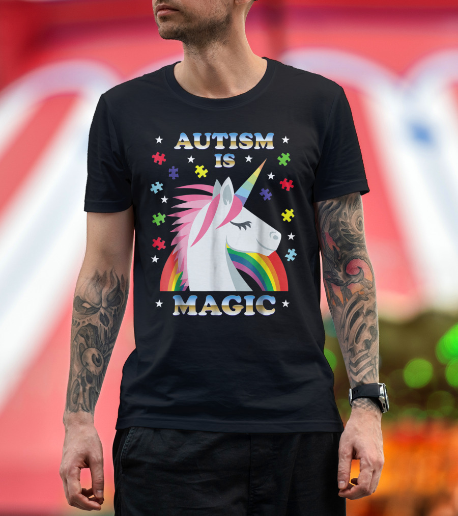 Autism Is Magic Rainbow Unicorn Puzzle Pieces T-Shirt