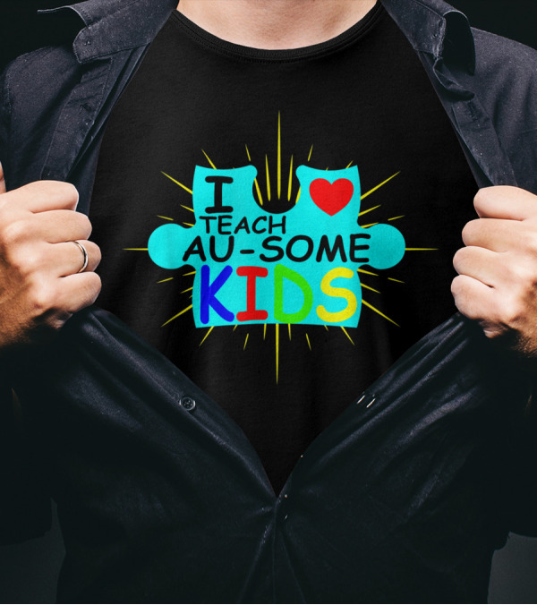 I Teach Au-Some Kids Puzzle Heart T-Shirt