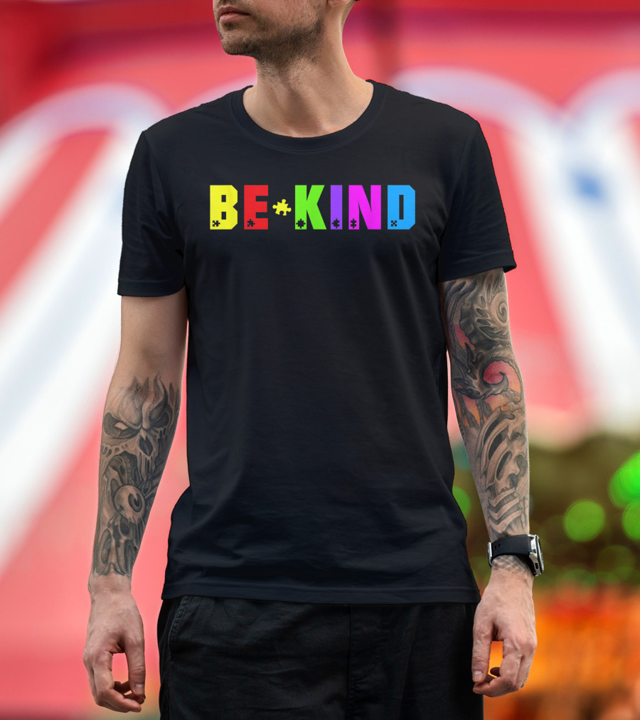 Be Kind Autism Awareness Puzzle Piece Colorful Letters T-Shirt