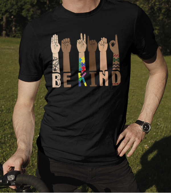 Be Kind ASL Sign Language Puzzle Autism Awareness Hands T-Shirt