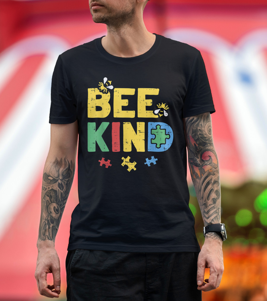 Bee Kind Autism Awareness Puzzle Piece Bees T-Shirt
