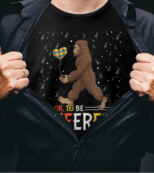 Bigfoot Sasquatch It's Ok To Be Different Autism Awareness Puzzle Heart Balloon T-Shirt
