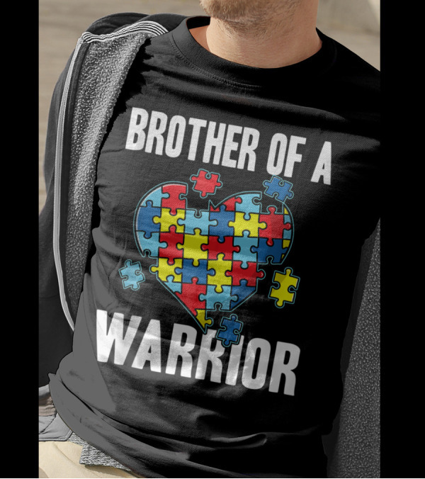 Brother Of A Warrior Cute Autism Awareness Puzzle Heart T-Shirt