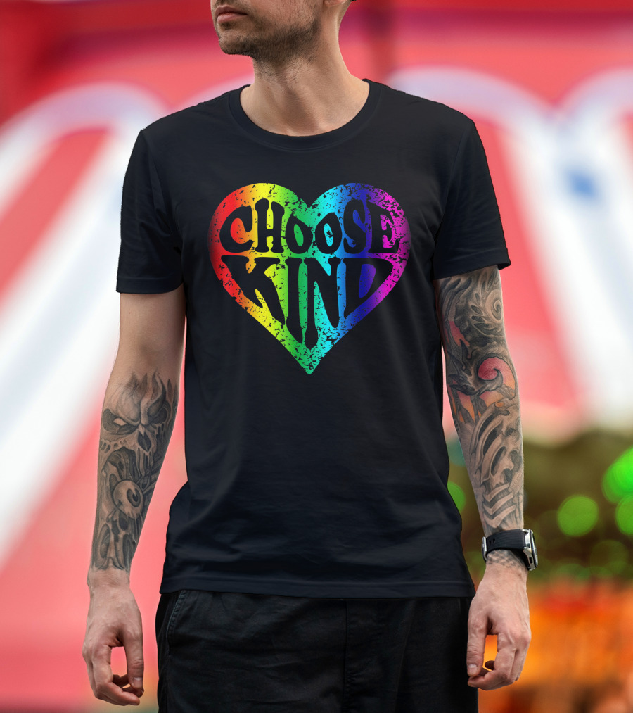 Choose Kind Rainbow Heart Compassion Embrace T-Shirt