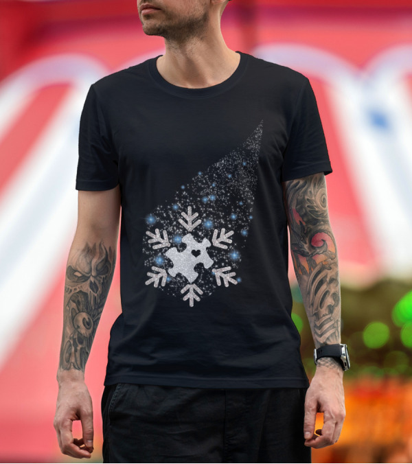 Premium T-Shirt: Christmas Tree Leaf Glitter Puzzle Snow Autism Awareness Xmas T-Shirt Christmas Tree Leaf Glitter Puzzle Snow Autism Awareness Xmas T-Shirt