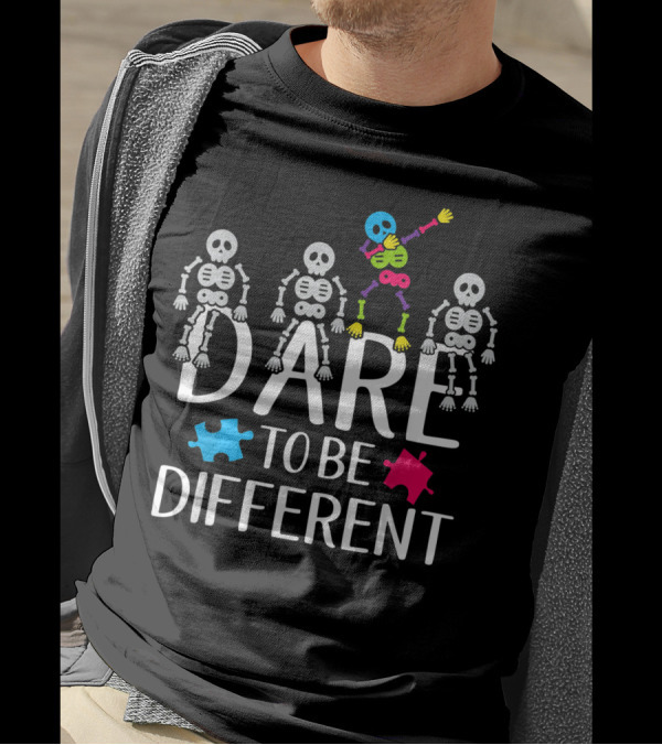 Dare To Be Different Autism Awareness Puzzle Skeletons T-Shirt