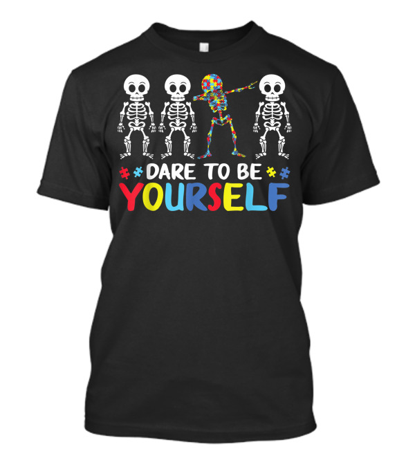 Dare To Be Yourself Dabbing Skeleton Autism Puzzle T-Shirt