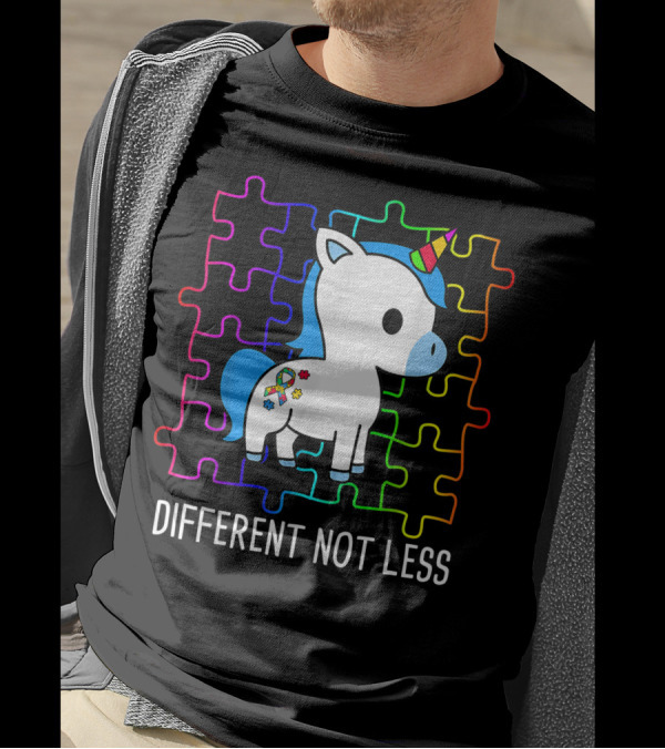 Different Not Less Autism Month Unicorn Ribbon Puzzle T-Shirt