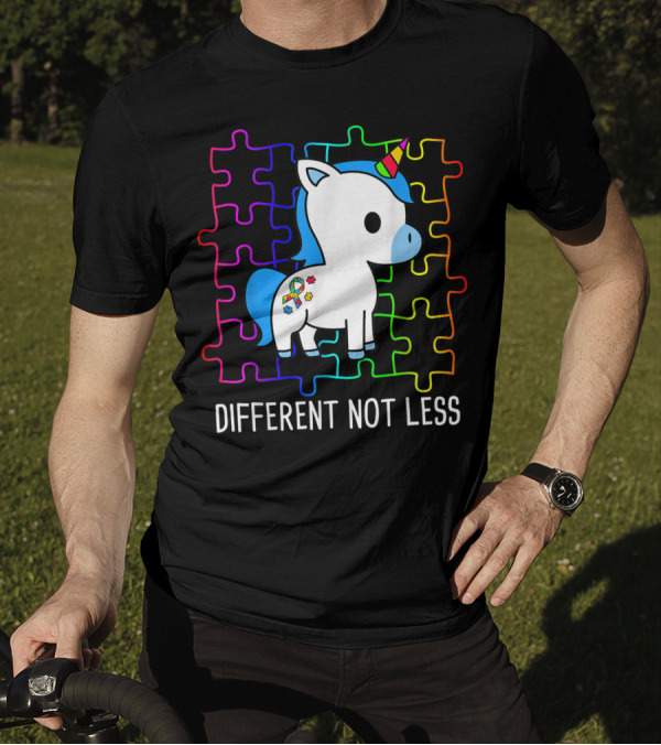Different Not Less Autism Month Unicorn Ribbon Puzzle T-Shirt