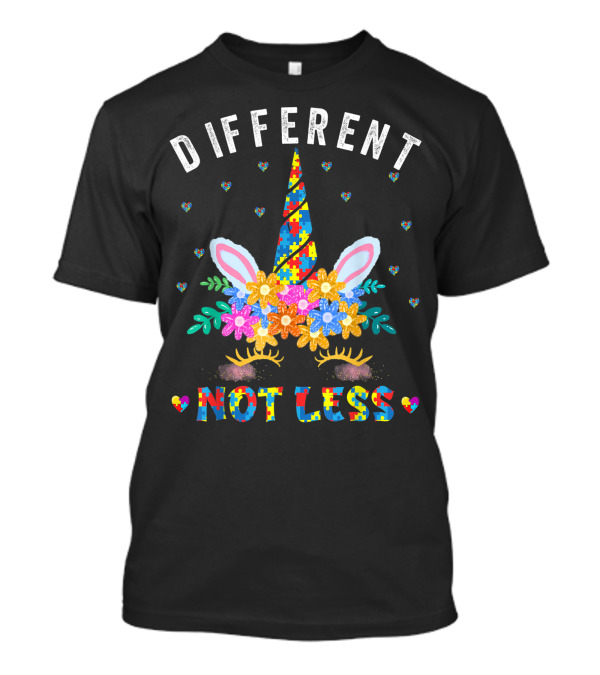 Different Not Less Unicorn Puzzle Flower Autism Awareness T-Shirt