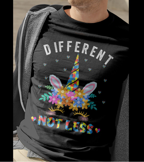 Different Not Less Unicorn Puzzle Flower Autism Awareness T-Shirt
