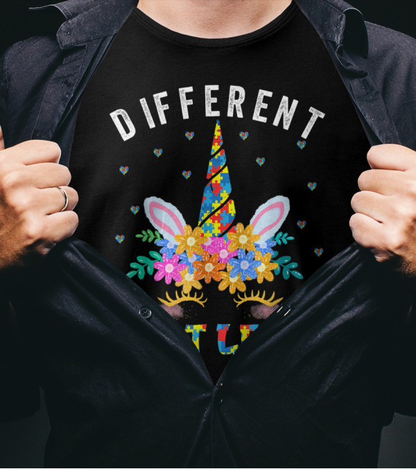 Different Not Less Unicorn Puzzle Flower Autism Awareness T-Shirt
