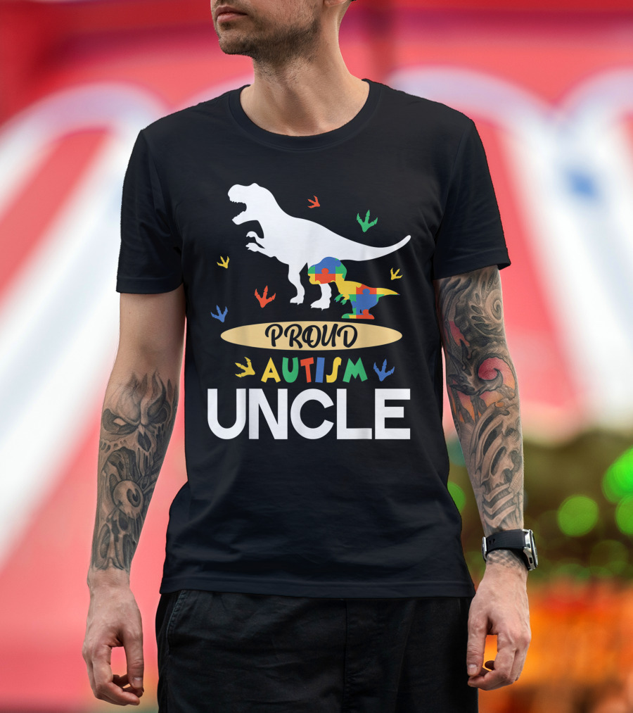Proud Autism Uncle Dinosaur Puzzle Piece T-Shirt