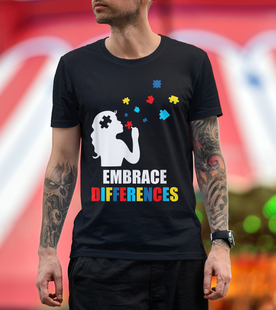 Embrace Differences Autism Awareness Puzzle Pieces T-Shirt
