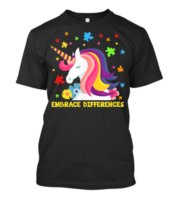 Embrace Differences Unicorn Puzzle Autism Cute Colorful T-Shirt