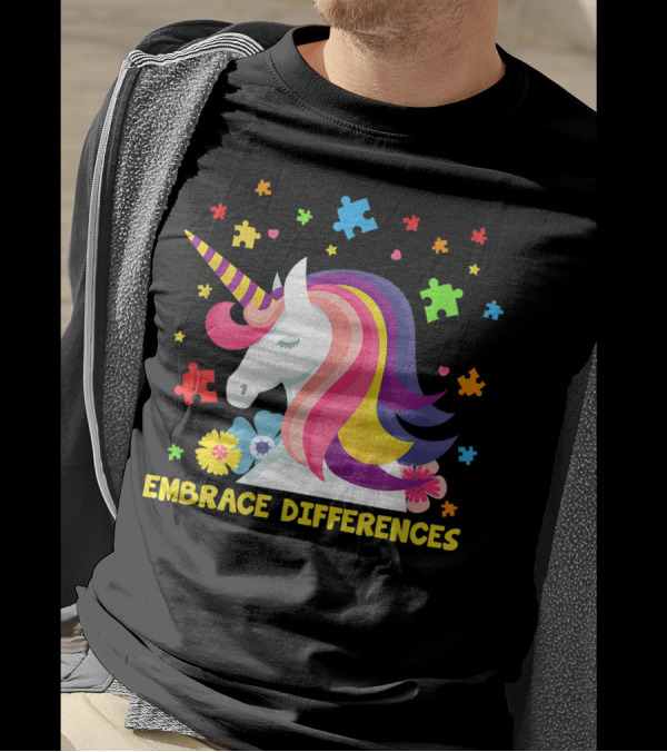 Embrace Differences Unicorn Puzzle Autism Cute Colorful T-Shirt