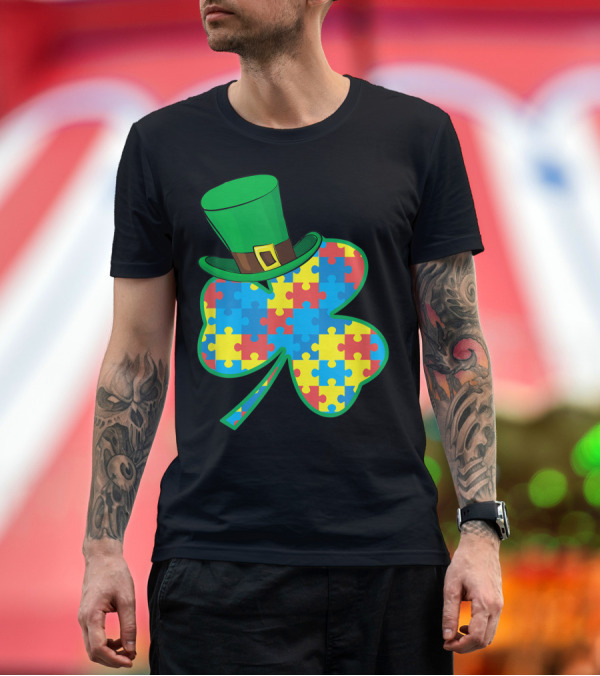 Premium T-Shirt: Happy St Patricks Day Autism Puzzle Awareness Clover Hat T-Shirt Happy St Patricks Day Autism Puzzle Awareness Clover Hat T-Shirt