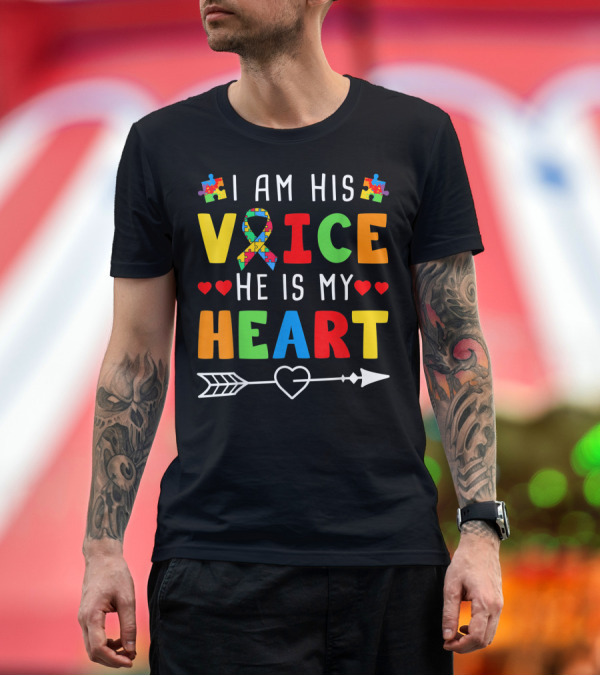 Premium T-Shirt: I Am His Voice He Is My Heart Autism Awareness Ribbon Puzzle Pieces T-Shirt I Am His Voice He Is My Heart Autism Awareness Ribbon Puzzle Pieces T-Shirt
