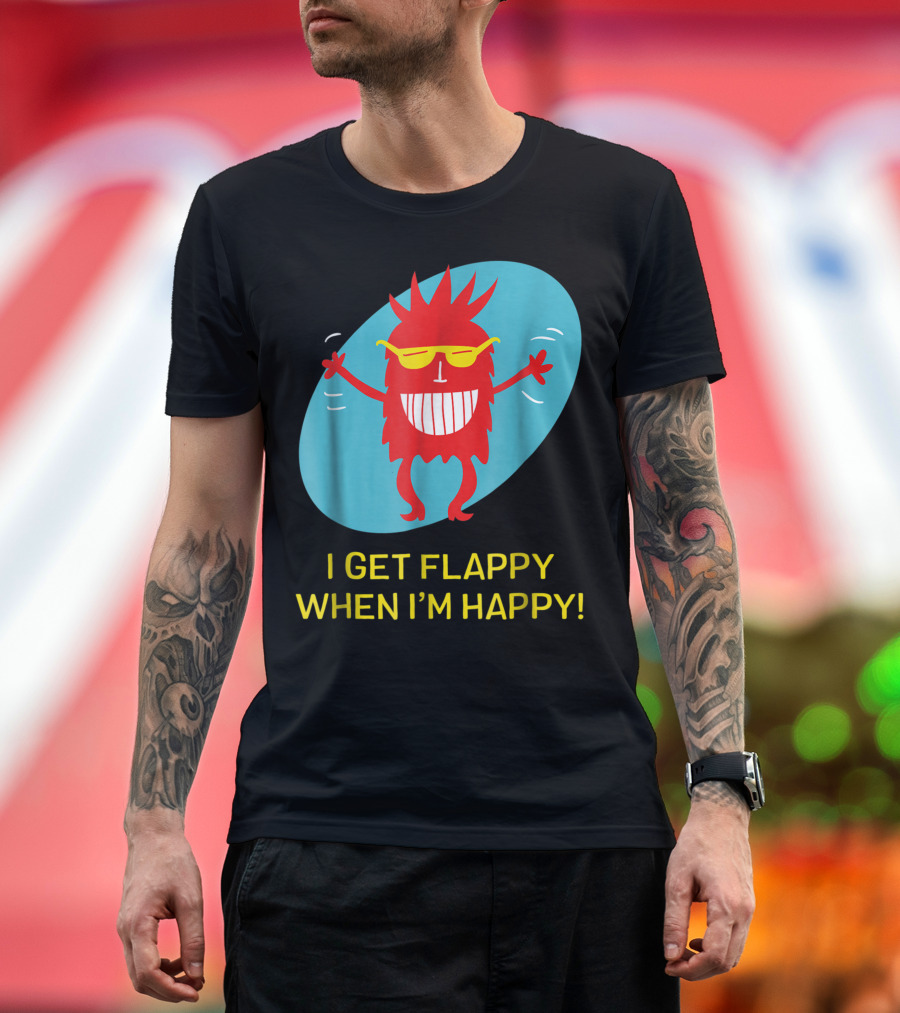 I Get Flappy When I'm Happy Red Character with Yellow Glasses Autism T-Shirt