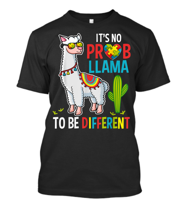 It's No Prob Llama To Be Different Autism Llama Puzzle Heart T-Shirt