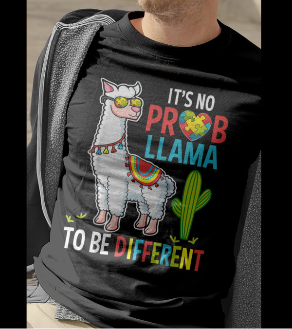 It's No Prob Llama To Be Different Autism Llama Puzzle Heart T-Shirt