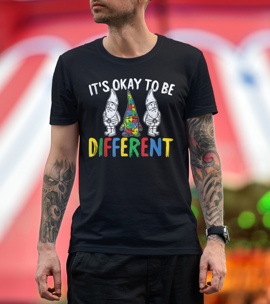 It's Okay to Be Different Autism Awareness Gnome Puzzle Kids T-Shirt