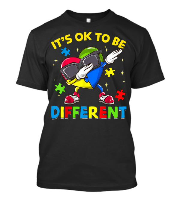 It's Ok To Be Different Autism Awareness Dabbing Heart Puzzle Pieces T-Shirt