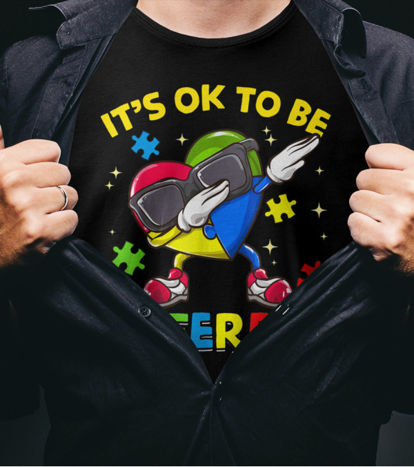 It's Ok To Be Different Autism Awareness Dabbing Heart Puzzle Pieces T-Shirt