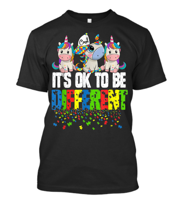 It's Ok To Be Different Cool Unicorn Puzzle Autism Awareness Day T-Shirt