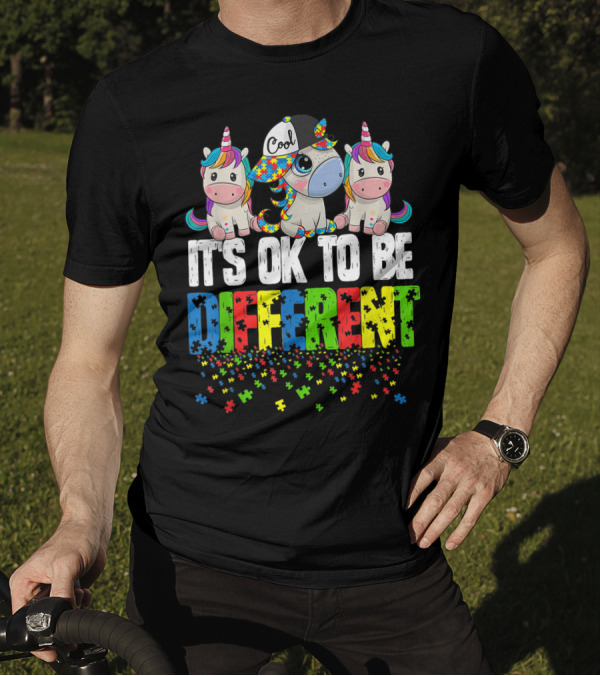 It's Ok To Be Different Cool Unicorn Puzzle Autism Awareness Day T-Shirt