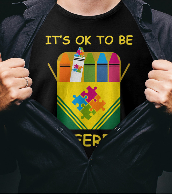 It's Ok To Be Different Autism Awareness Puzzle Crayons Box T-Shirt