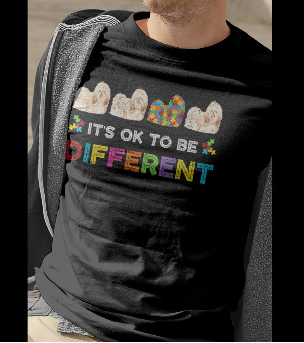 It's Ok To Be Different Shih Tzu Autism Dog Lovers Puzzle Heart T-Shirt