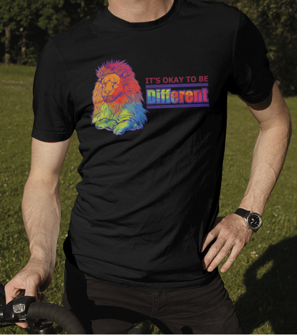 IT'S OKAY TO BE DIFFERENT Autism Support Unique Lion Rainbow T-Shirt
