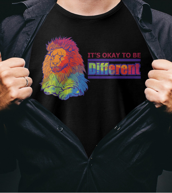 IT'S OKAY TO BE DIFFERENT Autism Support Unique Lion Rainbow T-Shirt