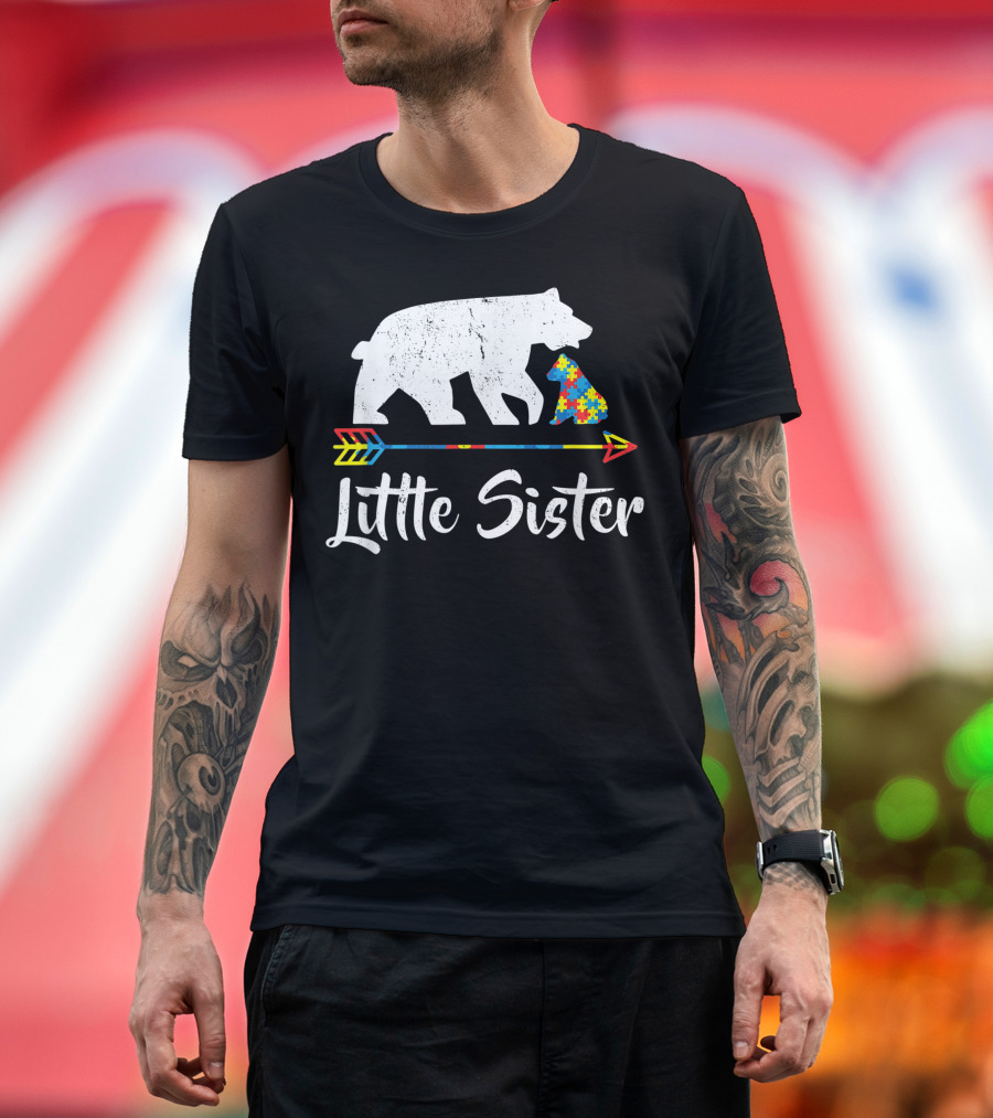 Little Sister Bear Puzzle Piece Autism Awareness T-Shirt