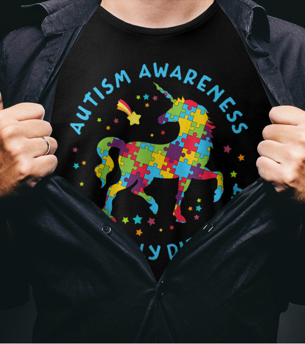 Autism Awareness Magically Different Unicorn Puzzle Star T-Shirt