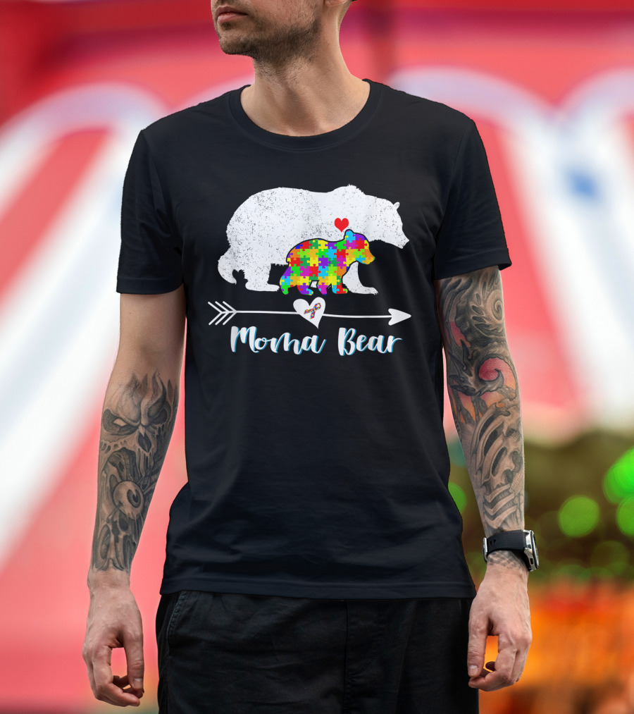 Moma Bear Autism Awareness Puzzle Heart T-Shirt