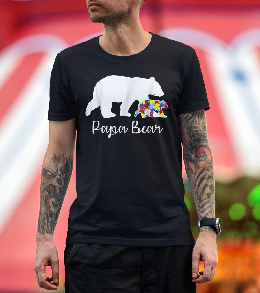 Papa Bear Autism Dad Puzzle Piece T-Shirt