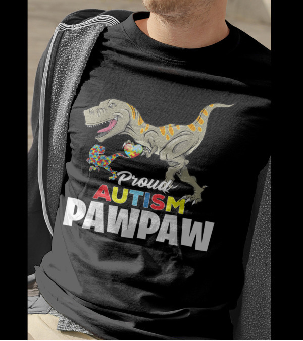 Proud Autism Pawpaw Dinosaur Puzzle Piece Child T-Shirt