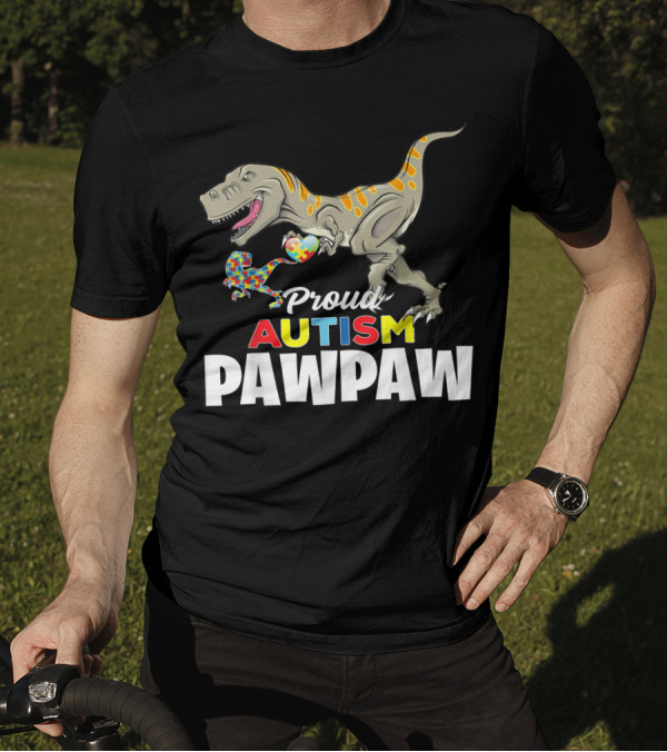 Proud Autism Pawpaw Dinosaur Puzzle Piece Child T-Shirt